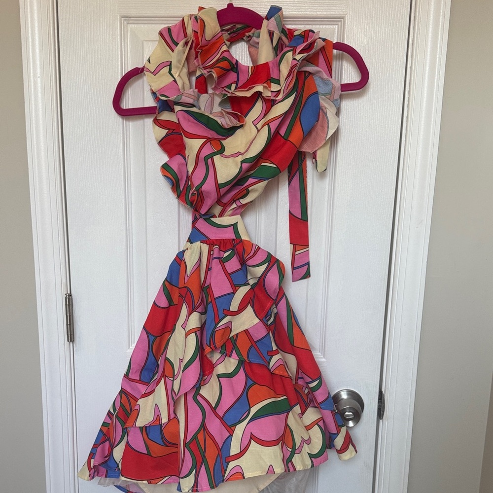 AKIRA Multicolor Abstract Halter Dress